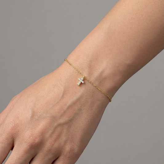 Diamond Cross Charm Bracelet in 14K Yellow Gold