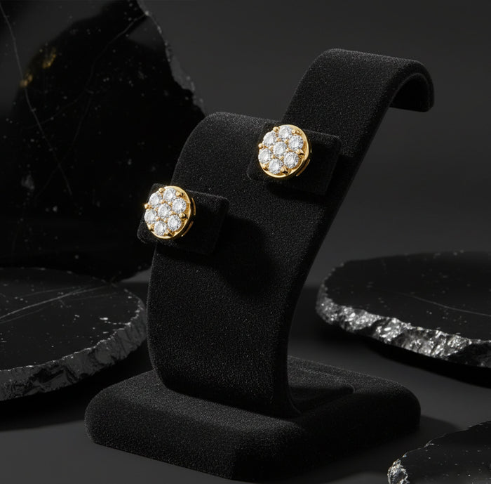 Golden Bloom Diamond Cluster Stud Earrings in 14K Yellow Gold