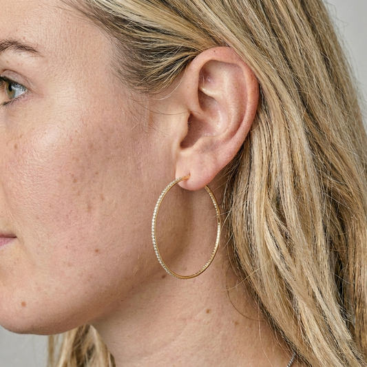 Micro Pave Slim Hoop Earrings in 14K Yellow Gold