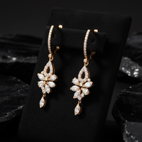 Cluster Diamond Teardrop Dangle Earrings in 14K Yellow Gold