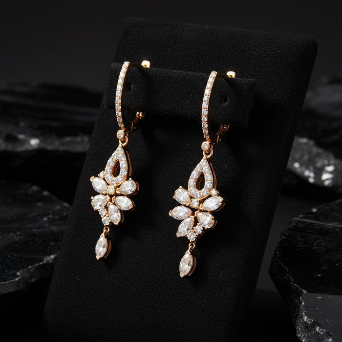 Cluster Diamond Teardrop Dangle Earrings in 14K Yellow Gold