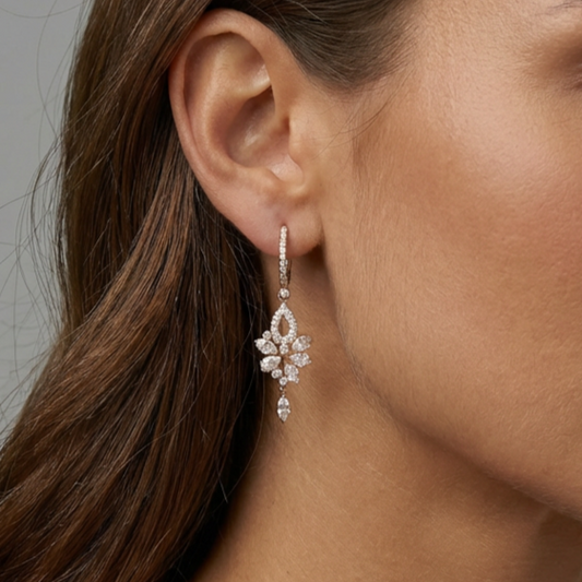 Cluster Diamond Teardrop Dangle Earrings in 14K Yellow Gold
