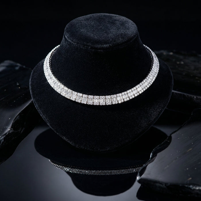 White Baguette 308 Round Diamonds Necklace in 18K Gold