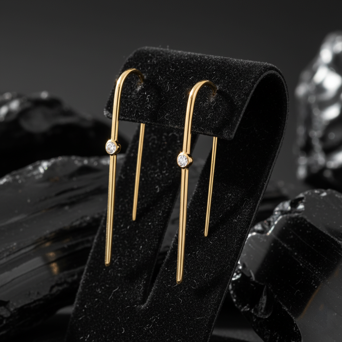 Bezel Diamond Threader Earrings in 14K Yellow Gold