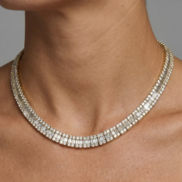 White Baguette 308 Round Diamonds Necklace in 18K Gold