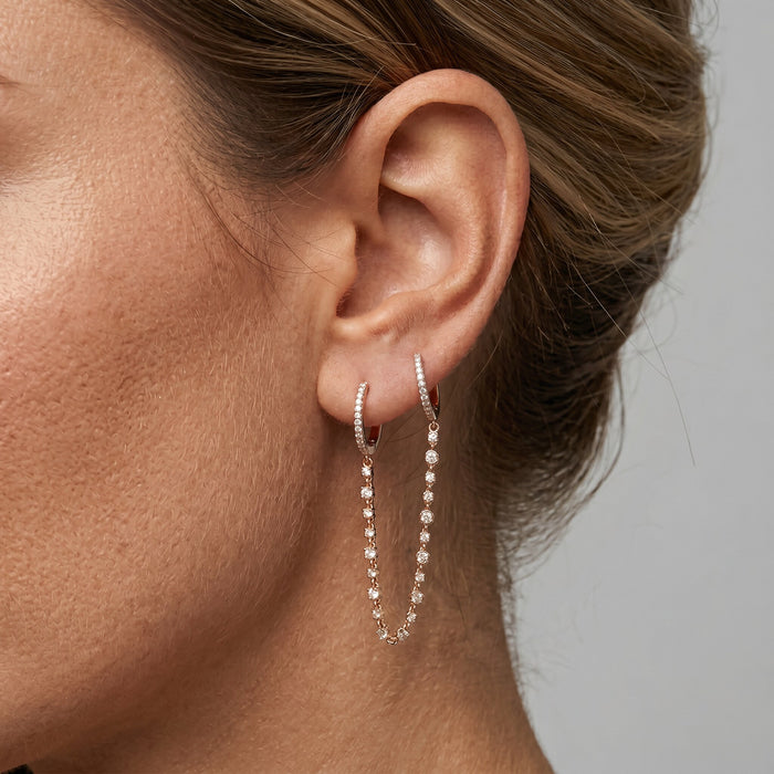 Diamond Double Chain Link Hoop Earrings in 14K Yellow Gold