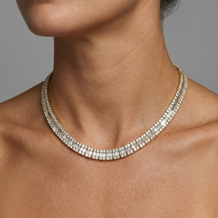 White Baguette 308 Round Diamonds Necklace in 18K Gold