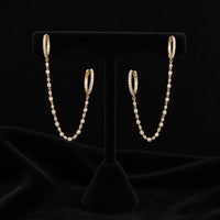 Diamond Double Chain Link Hoop Earrings in 14K Yellow Gold