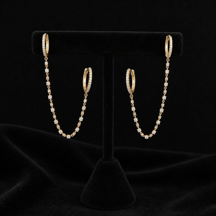 Diamond Double Chain Link Hoop Earrings in 14K Yellow Gold
