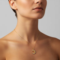 Diamond Edge Moon Charm Pendant Necklace in 14K Yellow Gold