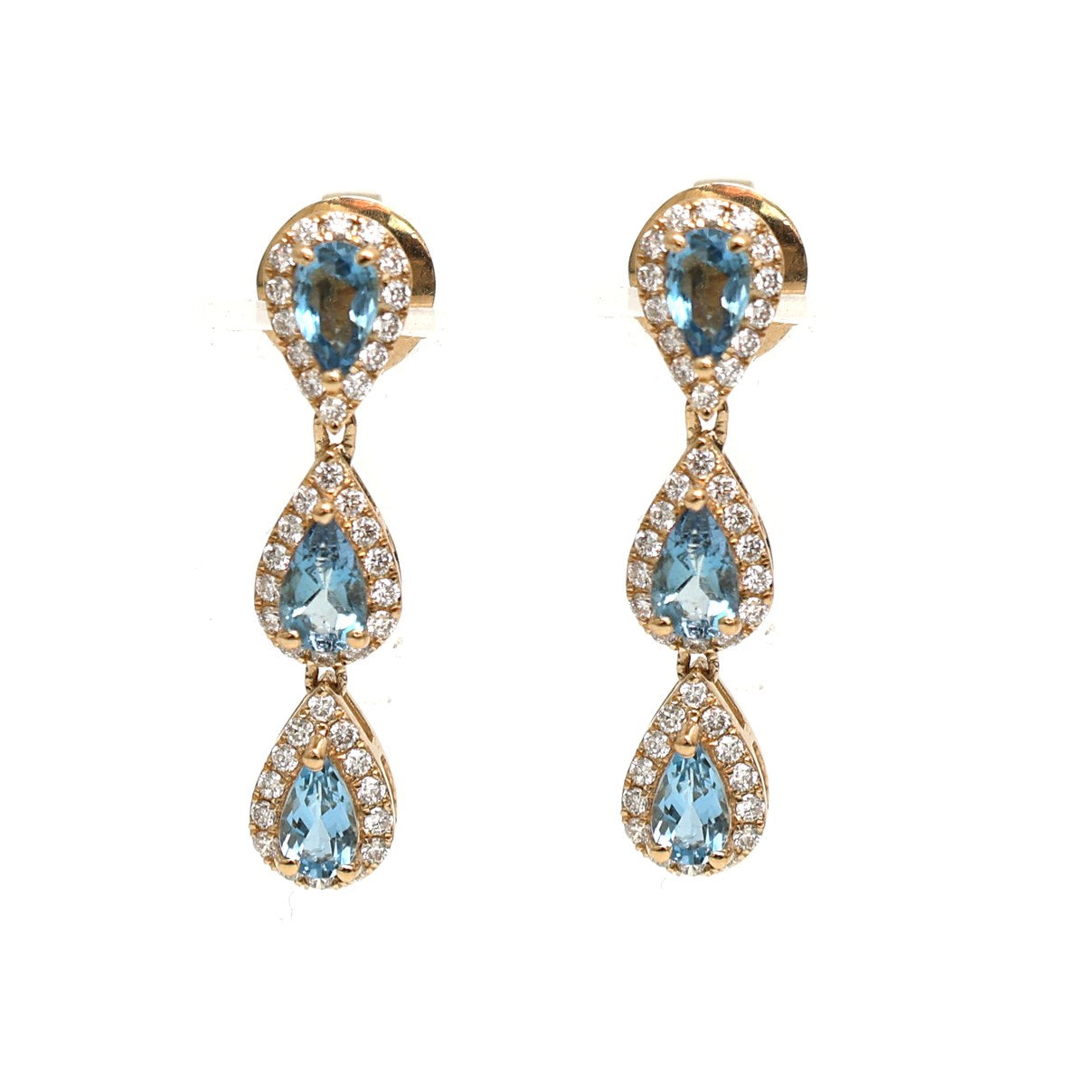 Aquamarine Halo 18K Natural Diamond Yellow Gold Drop Earrings