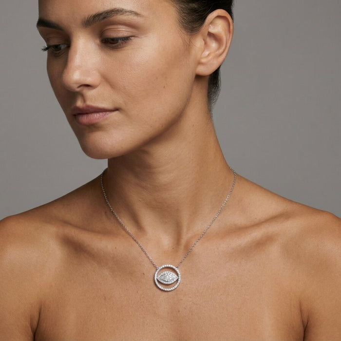 Cable Chain Diamond Eye Necklace in 14K White Gold