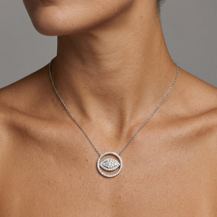 Cable Chain Diamond Eye Necklace in 14K White Gold