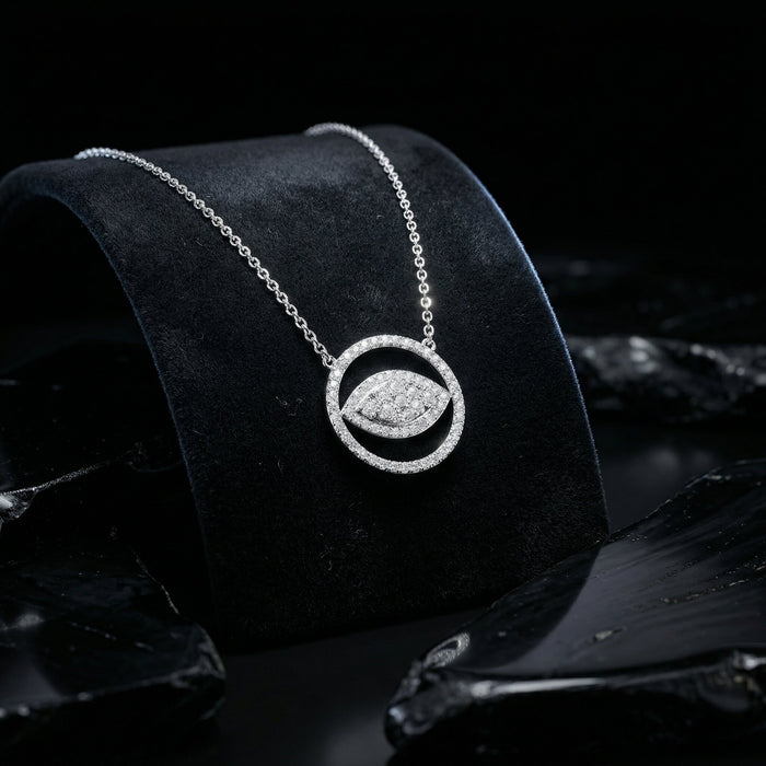 Cable Chain Diamond Eye Necklace in 14K White Gold