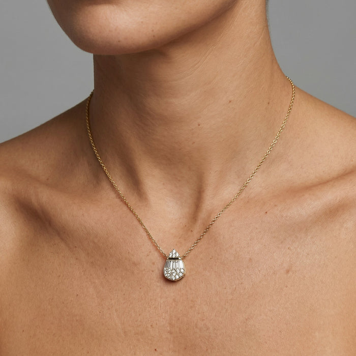Teardrop Baguette Diamond Pendant Necklace in 14K Yellow Gold