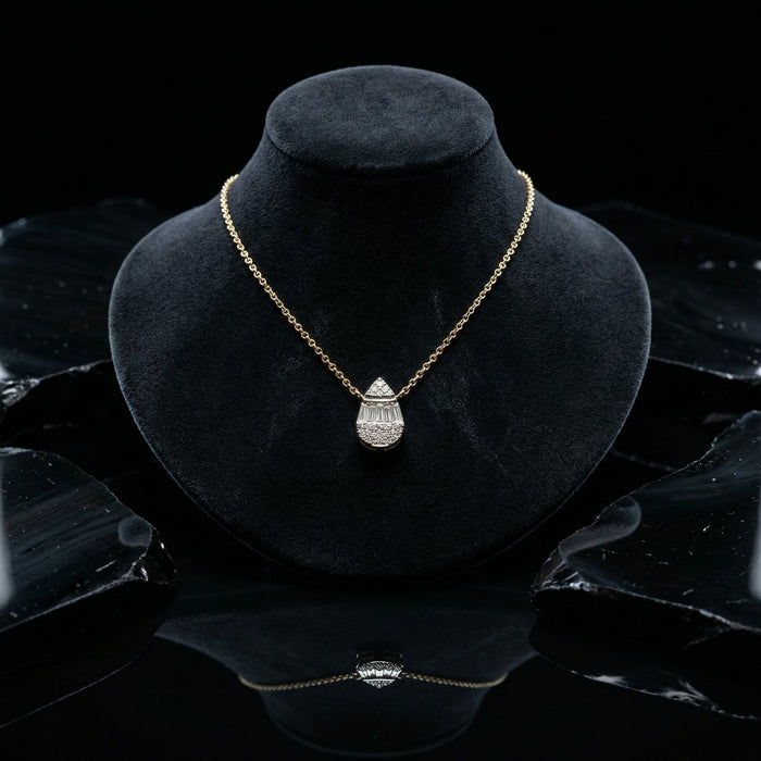 Teardrop Baguette Diamond Pendant Necklace in 14K Yellow Gold