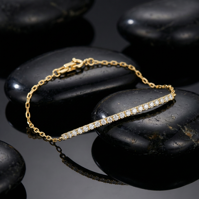 Round Cut Diamond Bar Bracelet in 14K Gold
