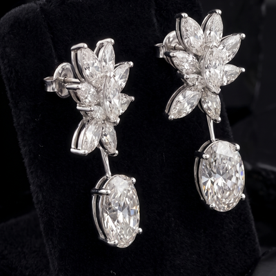 Floral Marquise & Cushion Cut Lab Diamond Drop Earrings