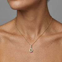 Pear Yellow Diamond Brilliant Halo Necklace in 14K Gold