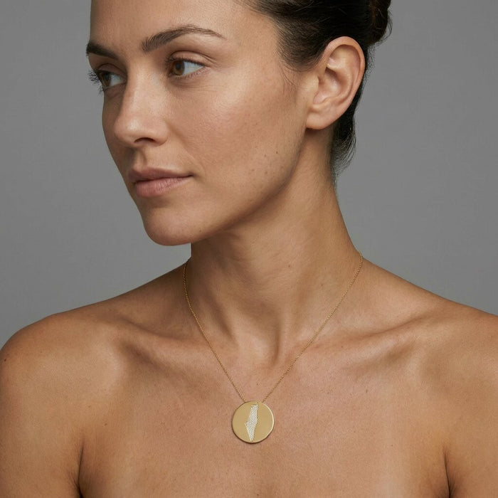 Map Pendant Diamond Medallion Necklace in 14K Yellow Gold