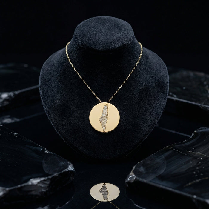 Map Pendant Diamond Medallion Necklace in 14K Yellow Gold