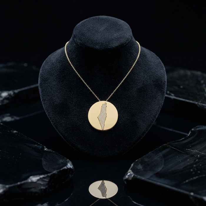 Map Pendant Diamond Medallion Necklace in 14K Yellow Gold