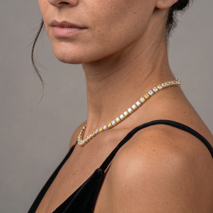 Yellow & White Lab Diamond Tennis Necklace in 14K Yellow Gold