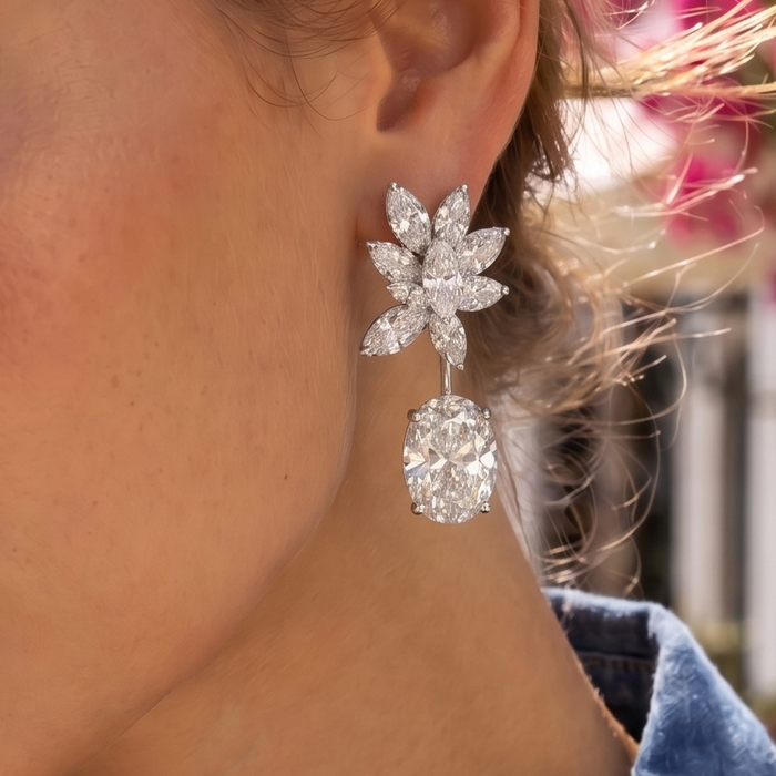 Floral Marquise & Cushion Cut Lab Diamond Drop Earrings