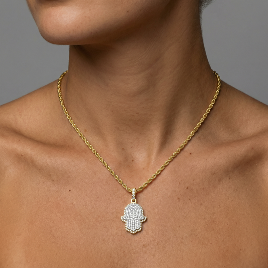 Protective Diamond Charm Hamsa Necklace in 14K Gold