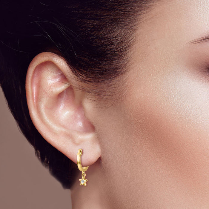 Round Diamond Huggie Earrings in 14K Yellow Gold