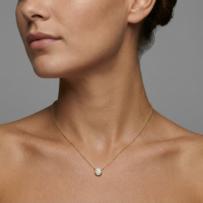 Diamond Bezel Solitaire Pendant Necklace in 14K Gold
