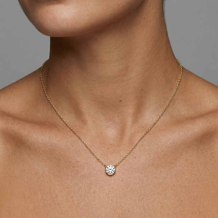 Diamond Bezel Solitaire Pendant Necklace in 14K Gold