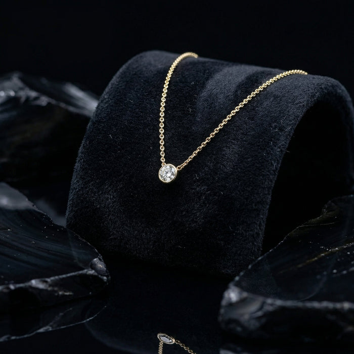 Diamond Bezel Solitaire Pendant Necklace in 14K Gold
