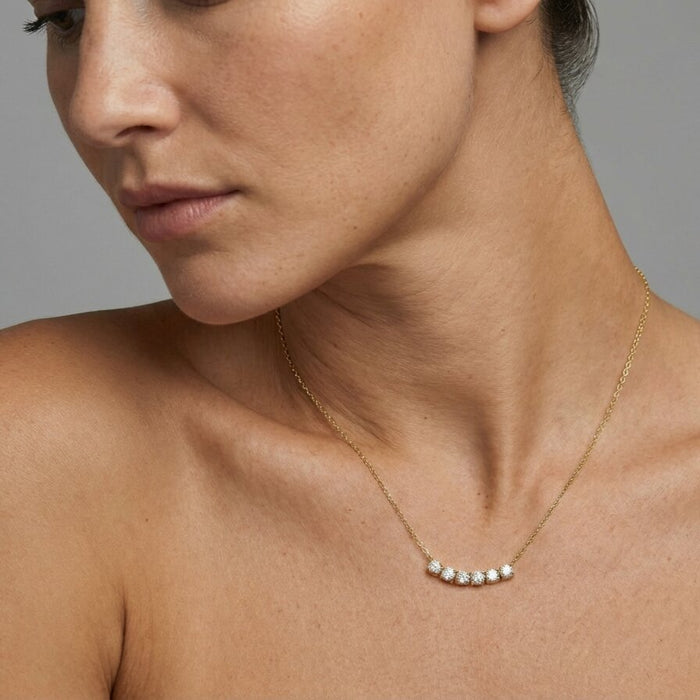 Petite Diamond Curved Necklace in 14K Gold
