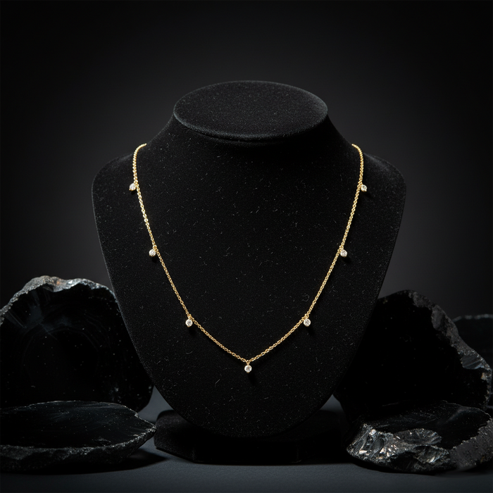Dainty Pear Cut Diamond Drop Necklace in 14K Yellow Gold