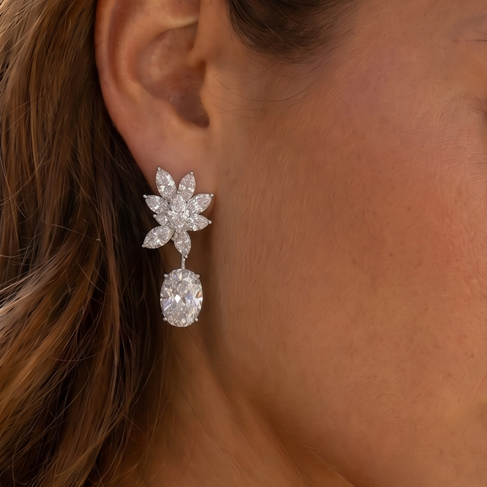 Floral Marquise & Cushion Cut Lab Diamond Drop Earrings
