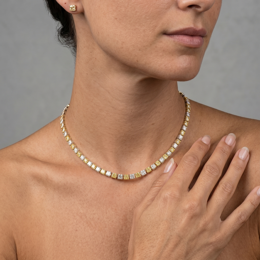 Yellow & White Lab Diamond Tennis Necklace in 14K Yellow Gold