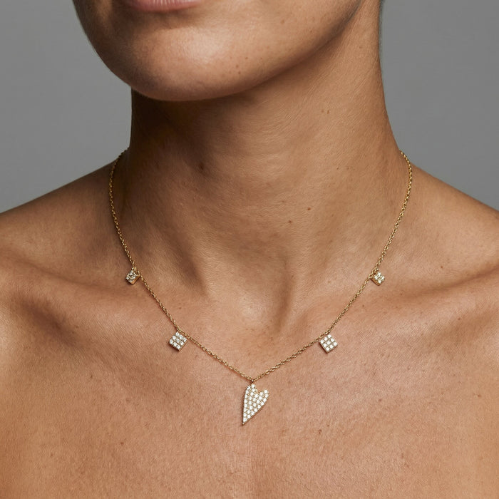 Asymmetrical Diamond Heart Necklace in 14K Yellow Gold