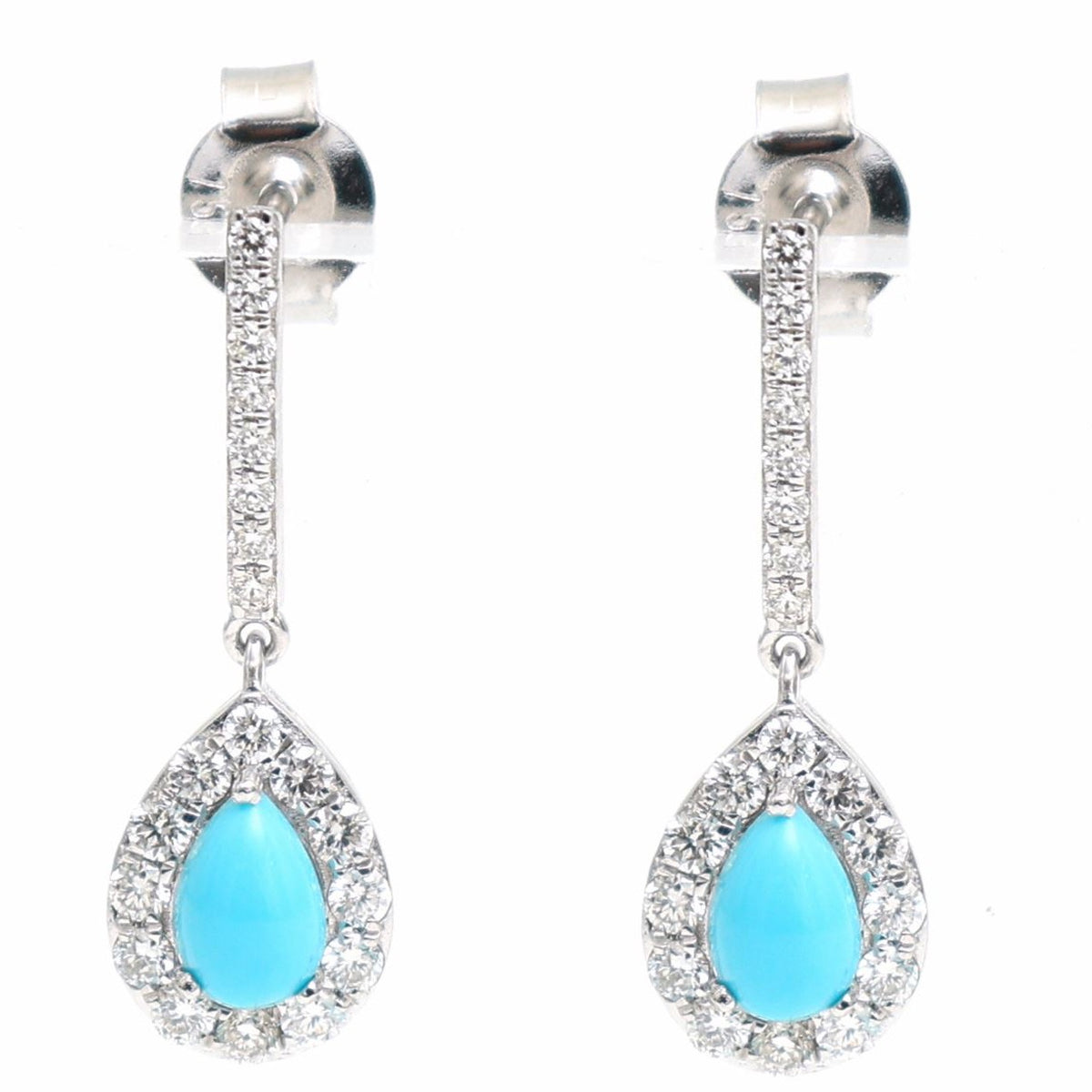 Azure Grace Turquoise Diamond Drop Earrings in 18K White Gold