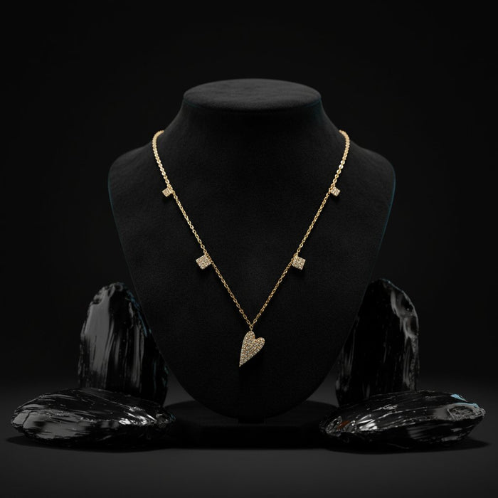 Asymmetrical Diamond Heart Necklace in 14K Yellow Gold