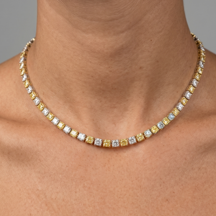 Yellow & White Lab Diamond Tennis Necklace in 14K Yellow Gold