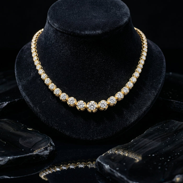 Graduated Illusion Setting Tennis Necklace in 14K Yellow Gold