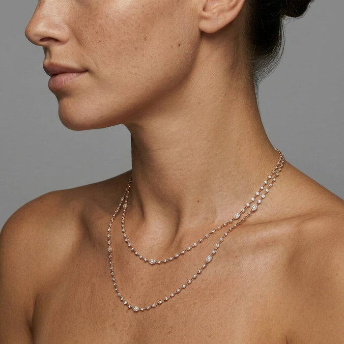 Pear Diamond Station Necklace in 18K Yellow Gold
