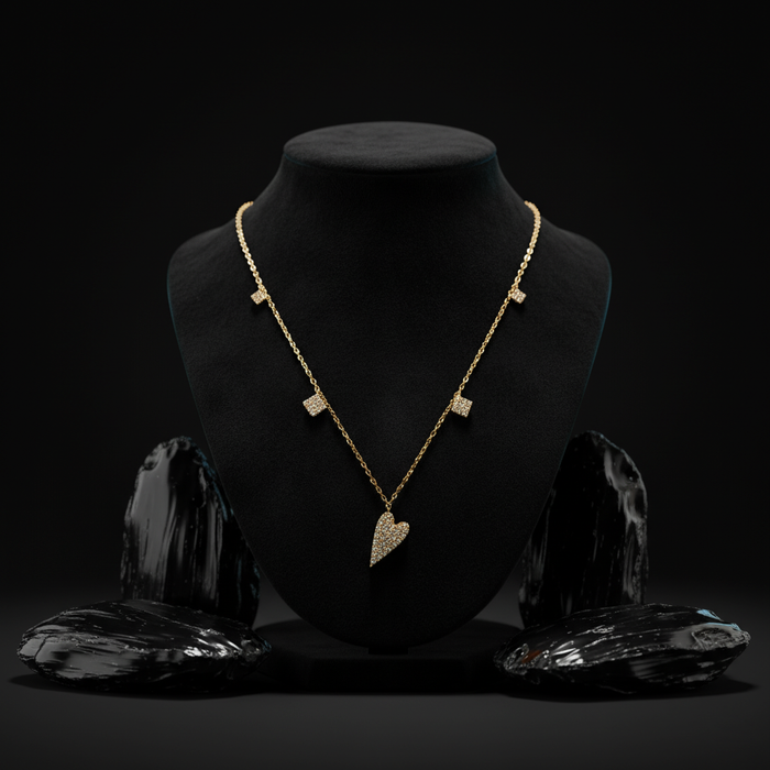 Asymmetrical Diamond Heart Necklace in 14K Yellow Gold