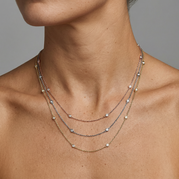 Diamond Station Round Cut Bezel Necklace in 14K Gold