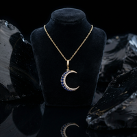 Blue Sapphire Moon Diamond Pendant Necklace in 14K Yellow Gold