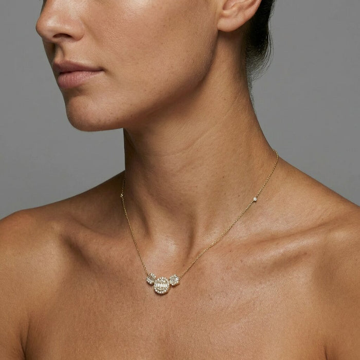 Baguette Diamond Round Pendant Necklace in 14K Yellow Gold