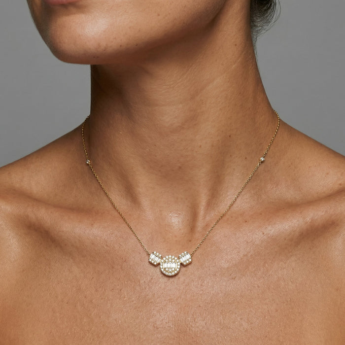 Baguette Diamond Round Pendant Necklace in 14K Yellow Gold