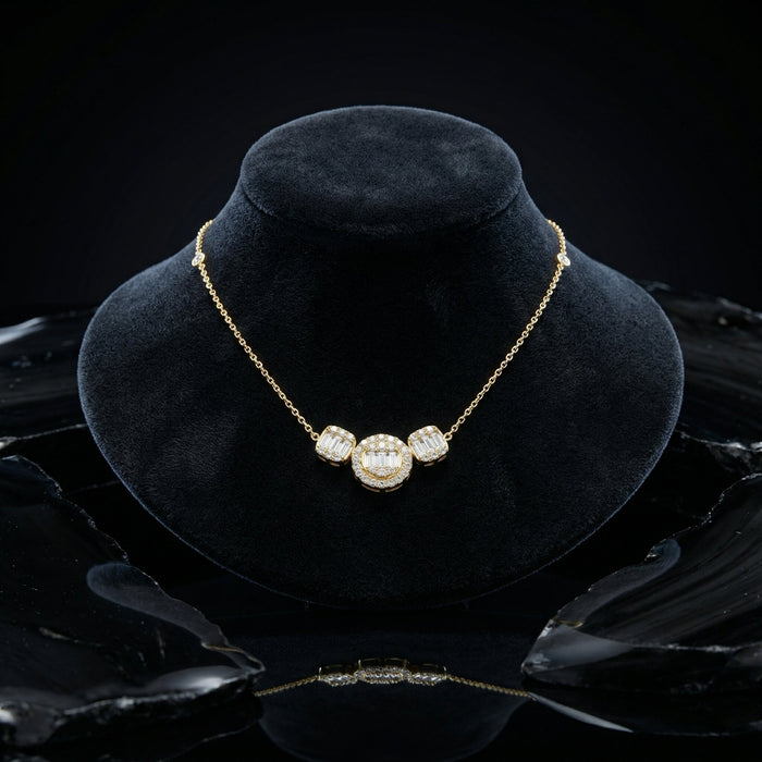 Baguette Diamond Round Pendant Necklace in 14K Yellow Gold