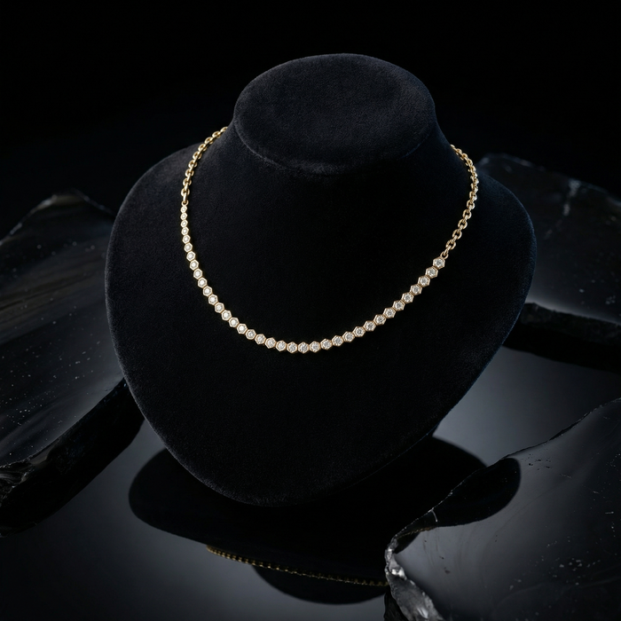 Diamond Haloed Link Necklace in 14K Yellow Gold